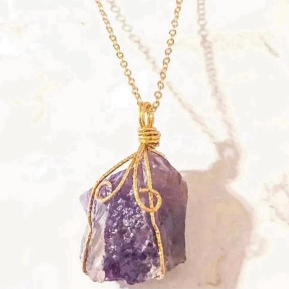 Purple Amethyst Gemstone Wire Wrapped Necklace